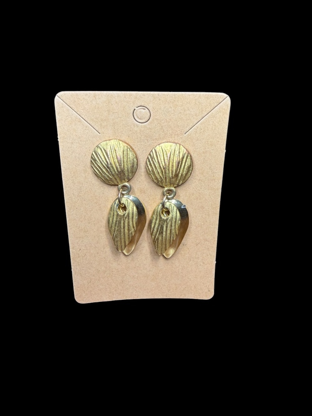 Vintage Sculptured Brushed & Shiny Retro Dangle Drop Gold tone Stud Earrings